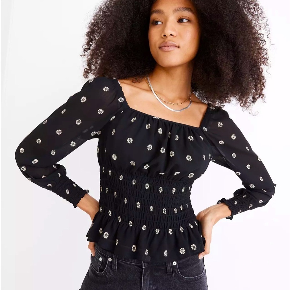 MADEWELL Georgette Square-Neck Smock-Waist
Top in Bloom Dot